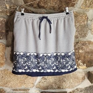 Lucy & Laurel Size L Navy Blue Paisley Front Tie Pockets Lined Casual Skirt